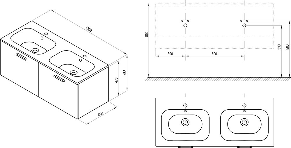 Armoire sous le lavabo double SD Chrome II