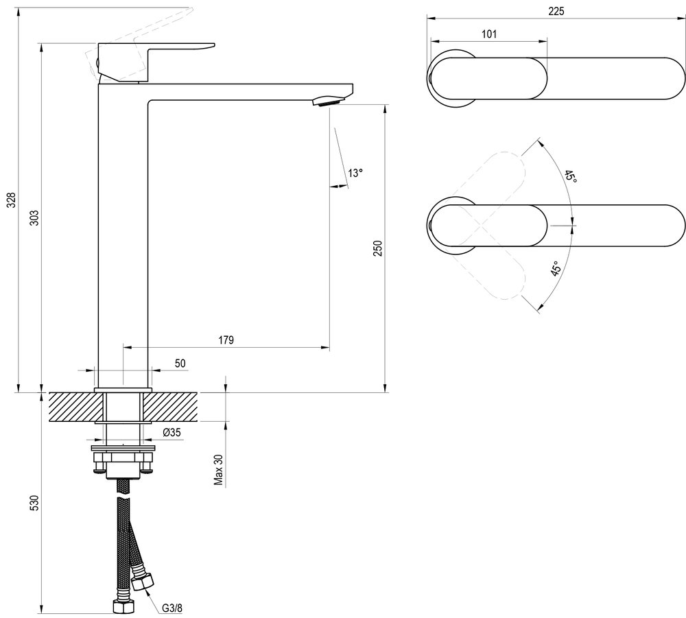 Mitigeur pour lavabo sur pied Chrome II, sans bonde