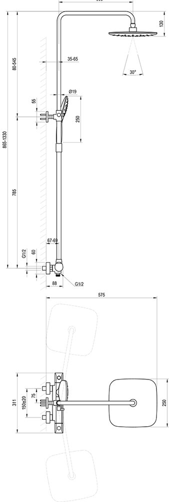 Colonne de douche Flat, sans mitigeur thermostatique