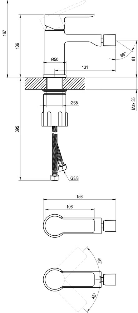 Mitigeur de bidet sur pied Solar